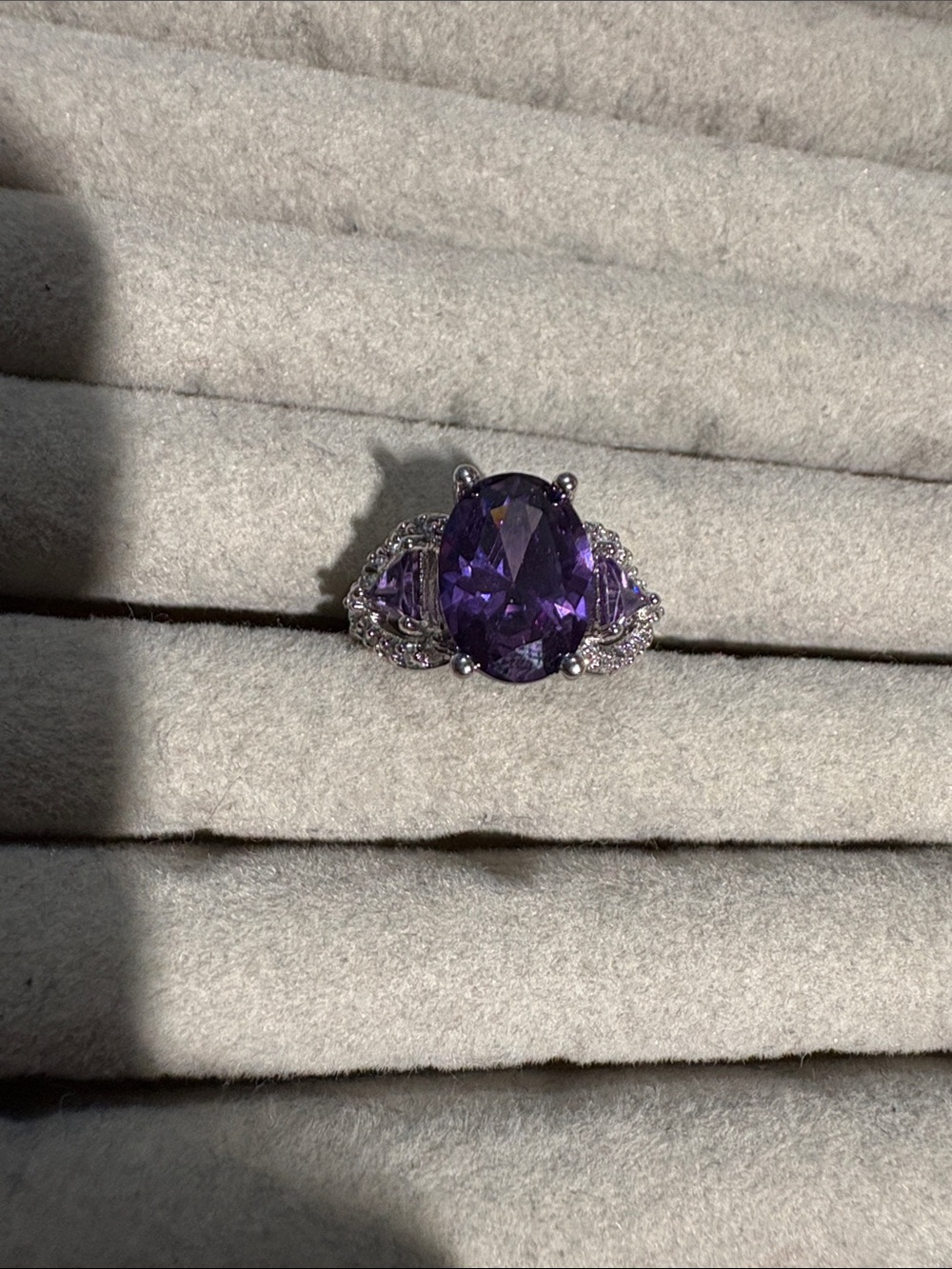 Sterling Silver Purple Oval Gemstone Cocktail Ring
